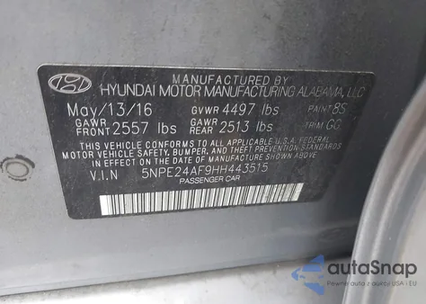2017 Hyundai Sonata Se из США, поврежденный, VIN 5NPE24AF9HH443515